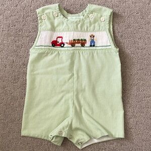 Be Mine smocked farmer gingham romper, 3M.